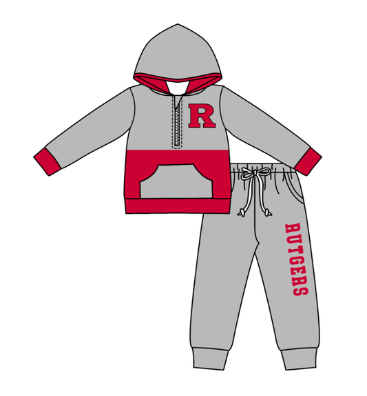 Custom moq 5 mix size eta 6-8weeks milk silk summer teams gray red baby boy clothes hooded long sleeve pants sets-25.10.27