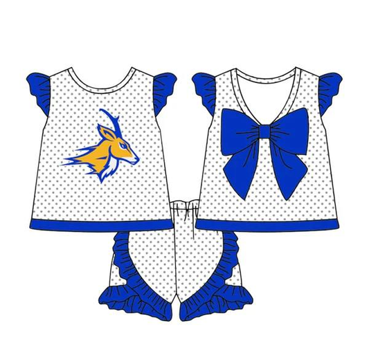Custom moq 5 each style eta 6-7weeks baby girl clothes team blue flying sleeves shorts sets-25.8.25