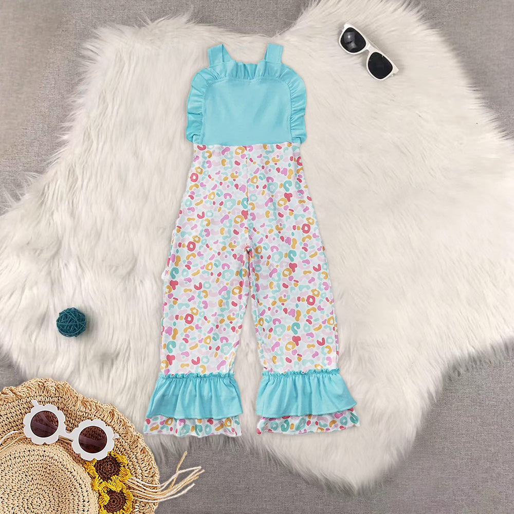 RTS Baby girls clothes leopard floral suspender jumpsuit