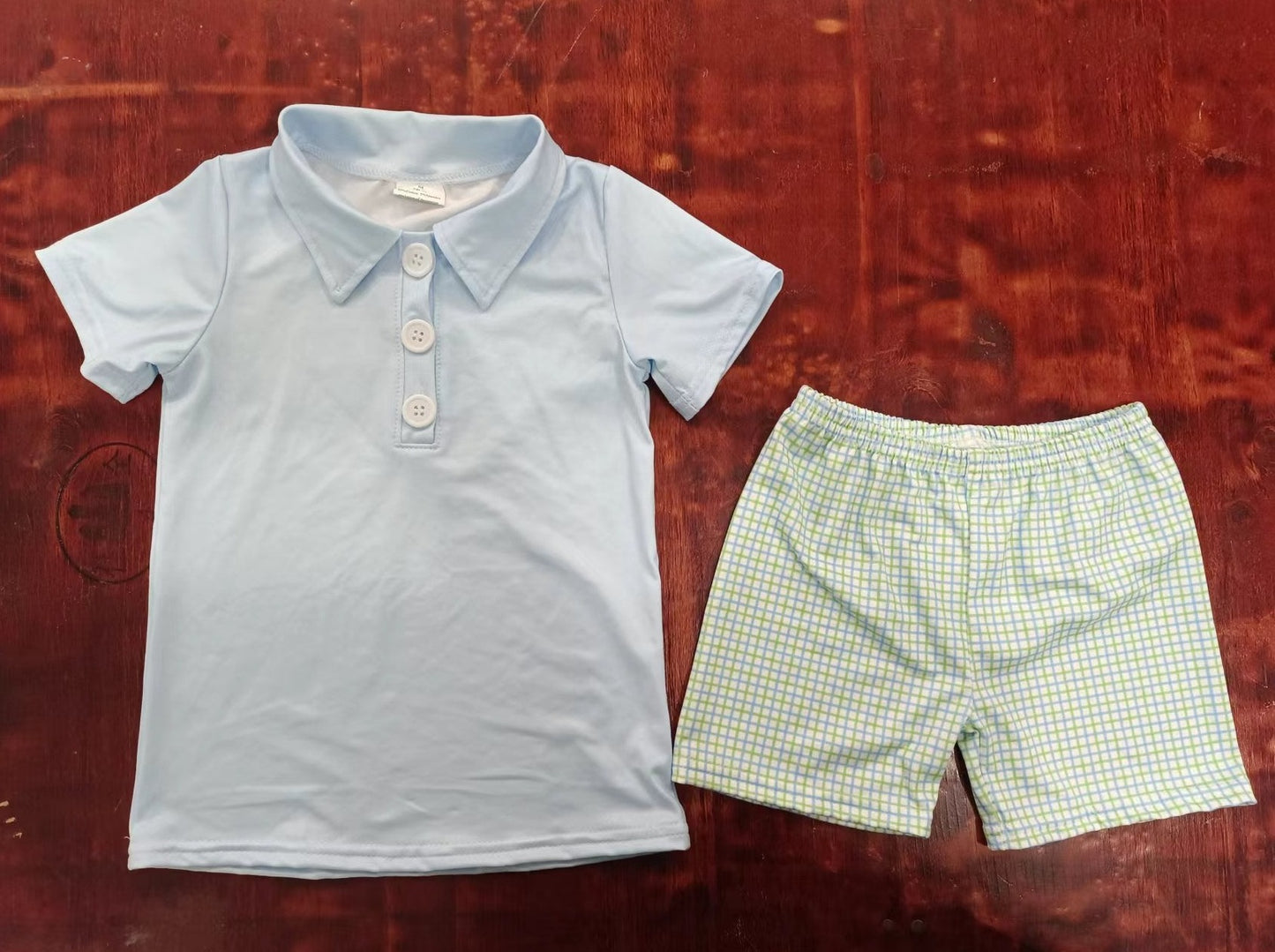 custom moq 5 eta 4-6weeks summer baby boys clothes blue short sleeve shorts set