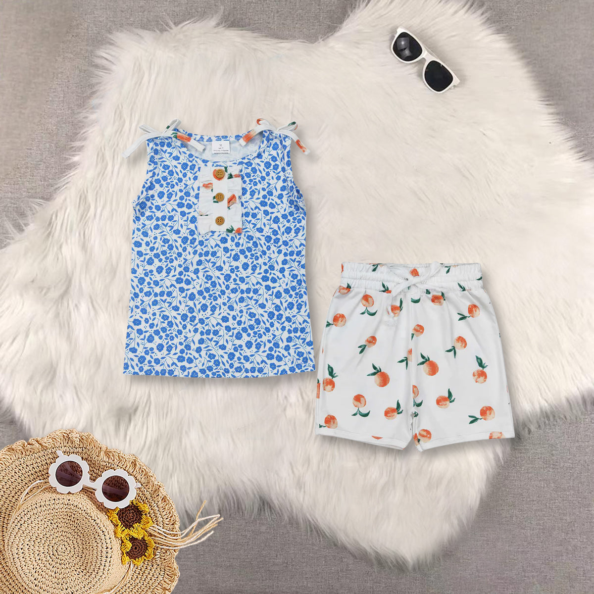 RTS NO MOQ Sibling baby girl Clothes floral sleeveless shorts Sets