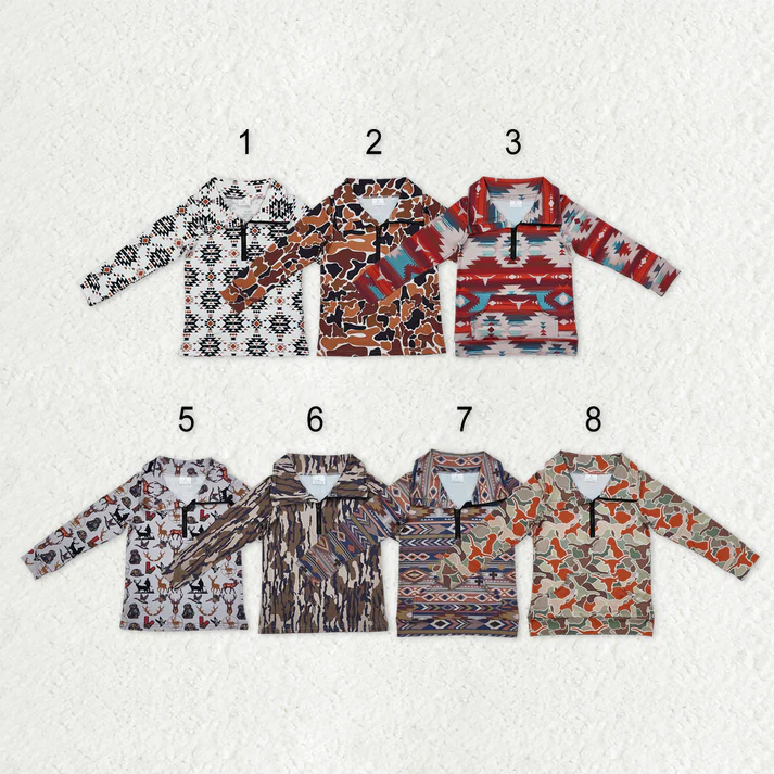 RTS NO MOQ Sibling baby boy girl clothes camouflage zipper long-sleeved tops
