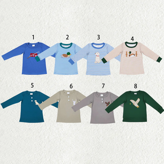 RTS NO MOQ Sibling baby boy girl clothes embroidery duck puppy long-sleeved tops