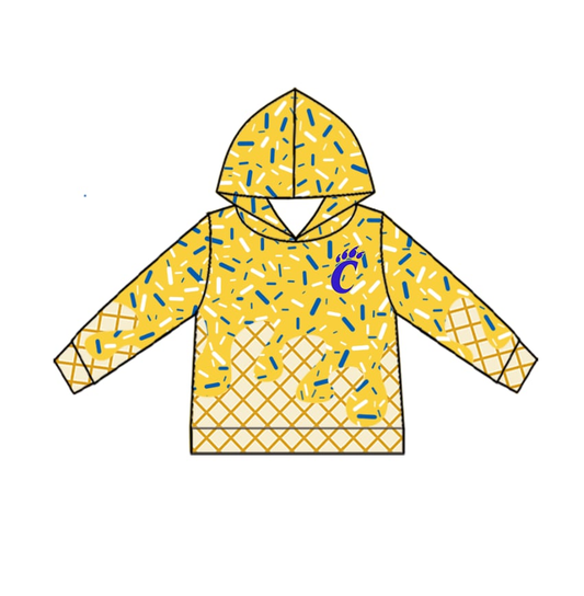 Custom moq 5 mix size milk silk baby girls clothes team yellow hooded long sleeve tops and shorts-25.7.26