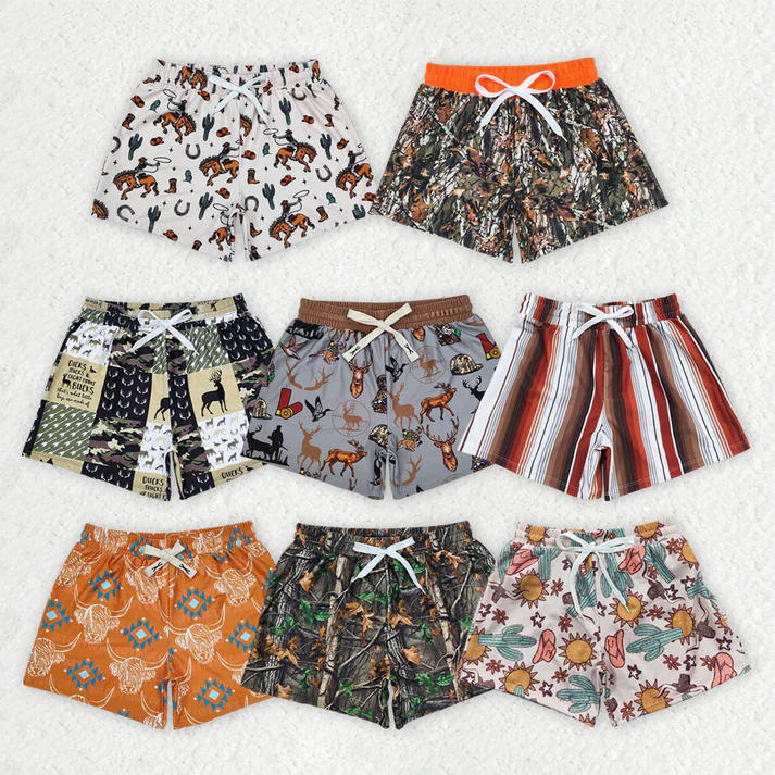 RTS NO MOQ baby boy clothes camouflage horse summer swim trunks