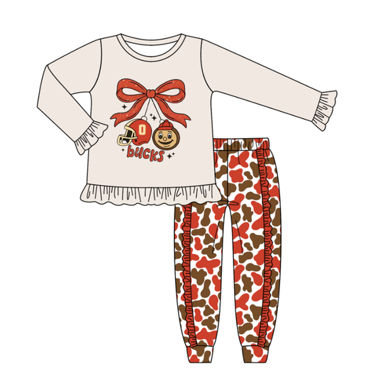 Custom moq 5 mix size milk silk summer team baby boy clothes camouflage bow long sleeve pants sets-25.8.8