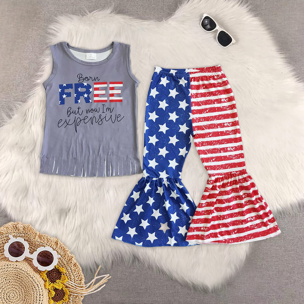 RTS NO MOQ baby Girls clothes 4th of july short sleeve pants Sets