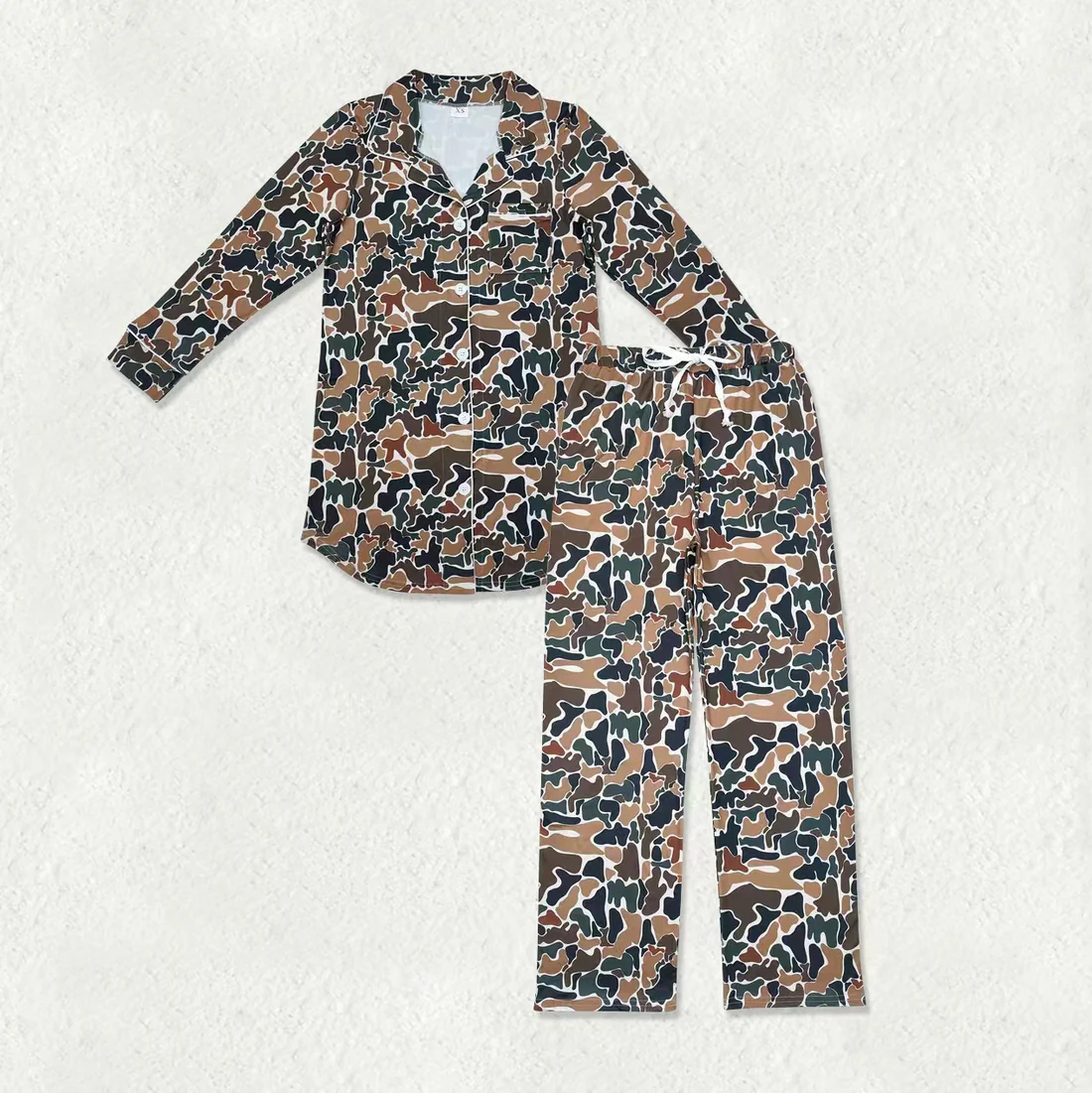 RTS NO MOQ（In Stock) Women's brown, green, and beige camouflage long-sleeved top pants sets