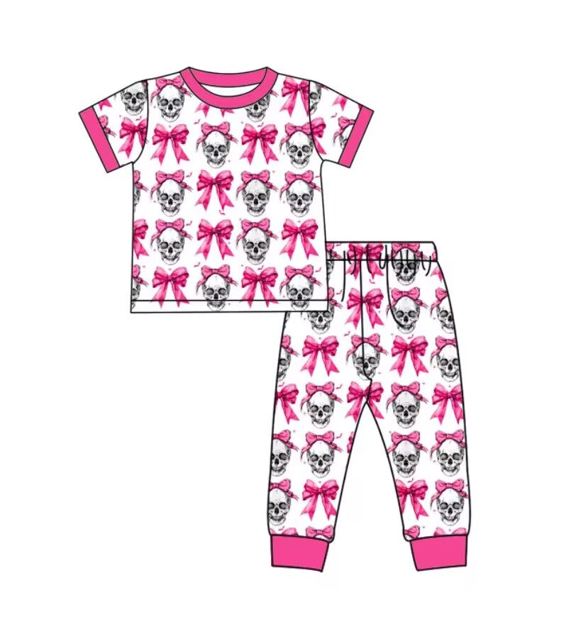 Custom moq 3 eta 6-8weeks baby boys clothes bow rose red Short Sleeve Long Pants Pajama Set