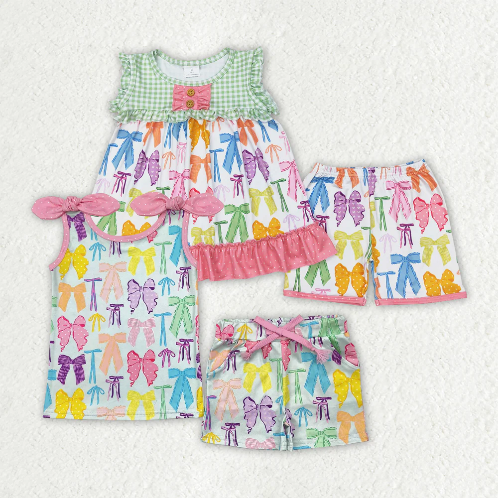 RTS NO MOQ baby boys girls Clothes bow short sleeve shorts Sets