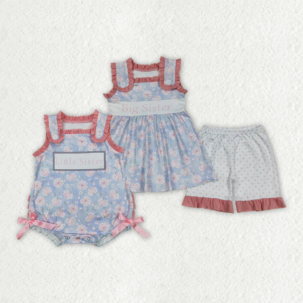 RTS Sibling baby girls clothes Short Sleeve Shorts sets romper