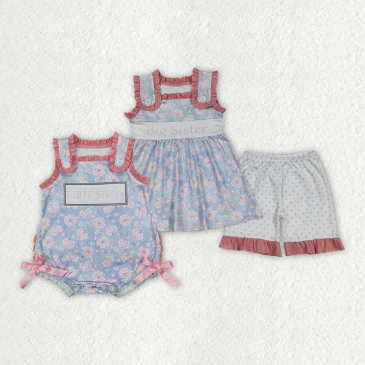 RTS Sibling baby girls clothes Short Sleeve Shorts sets romper
