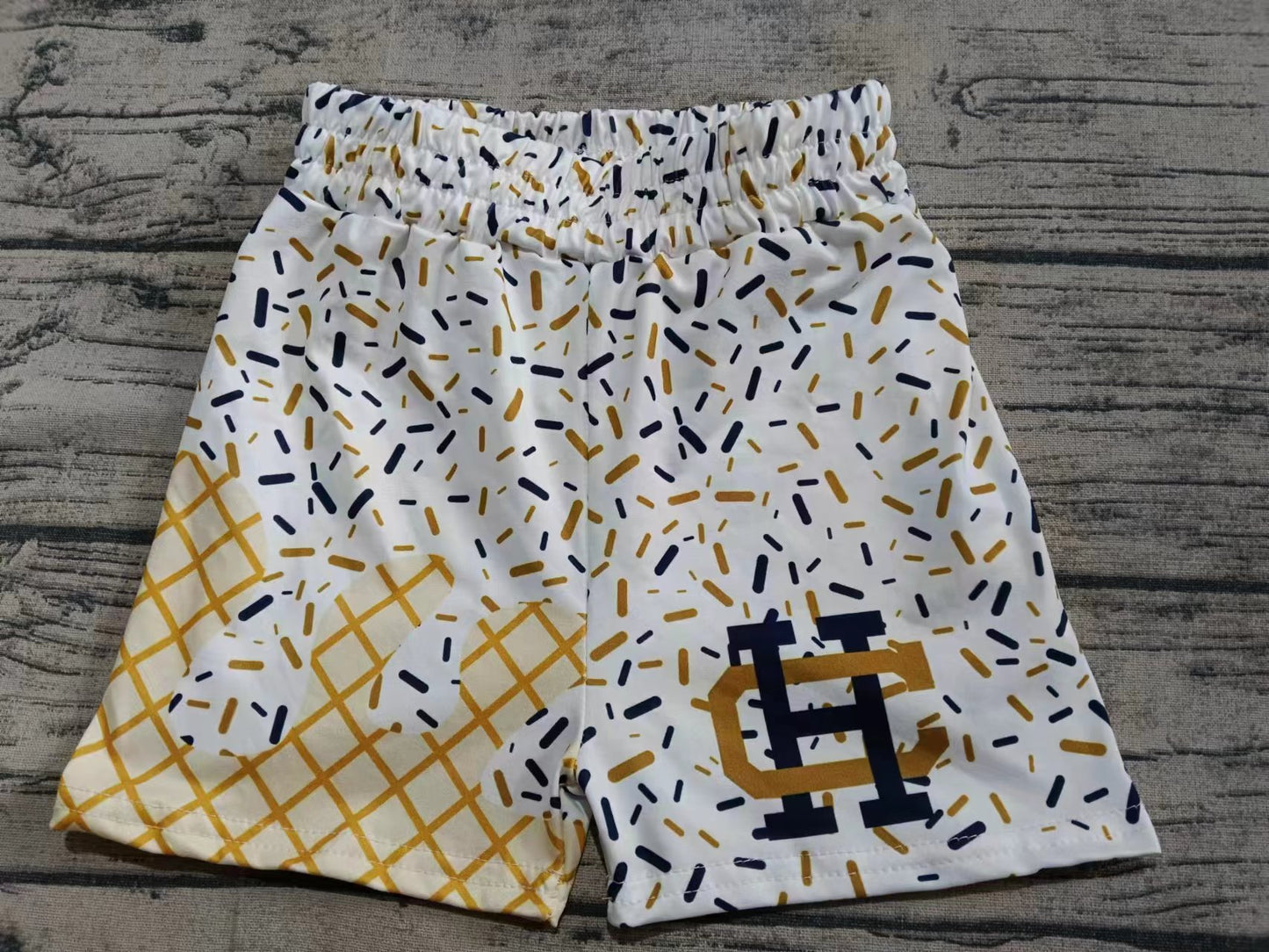 Custom moq 3 eta 6-7weeks kids clothes Gold white Beach Summer Shorts