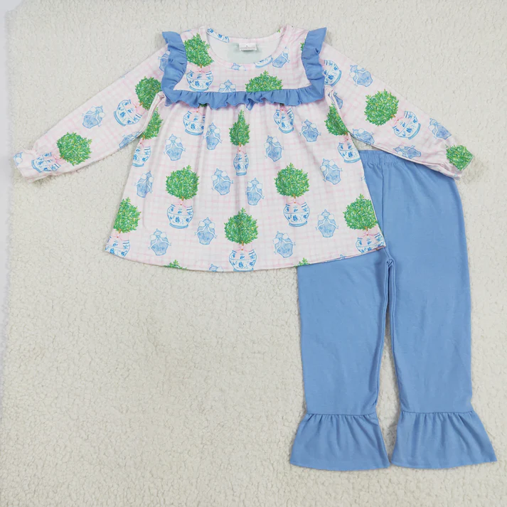 RTS NO MOQ Sibling baby girl clothes floral short sleeve pants Sets