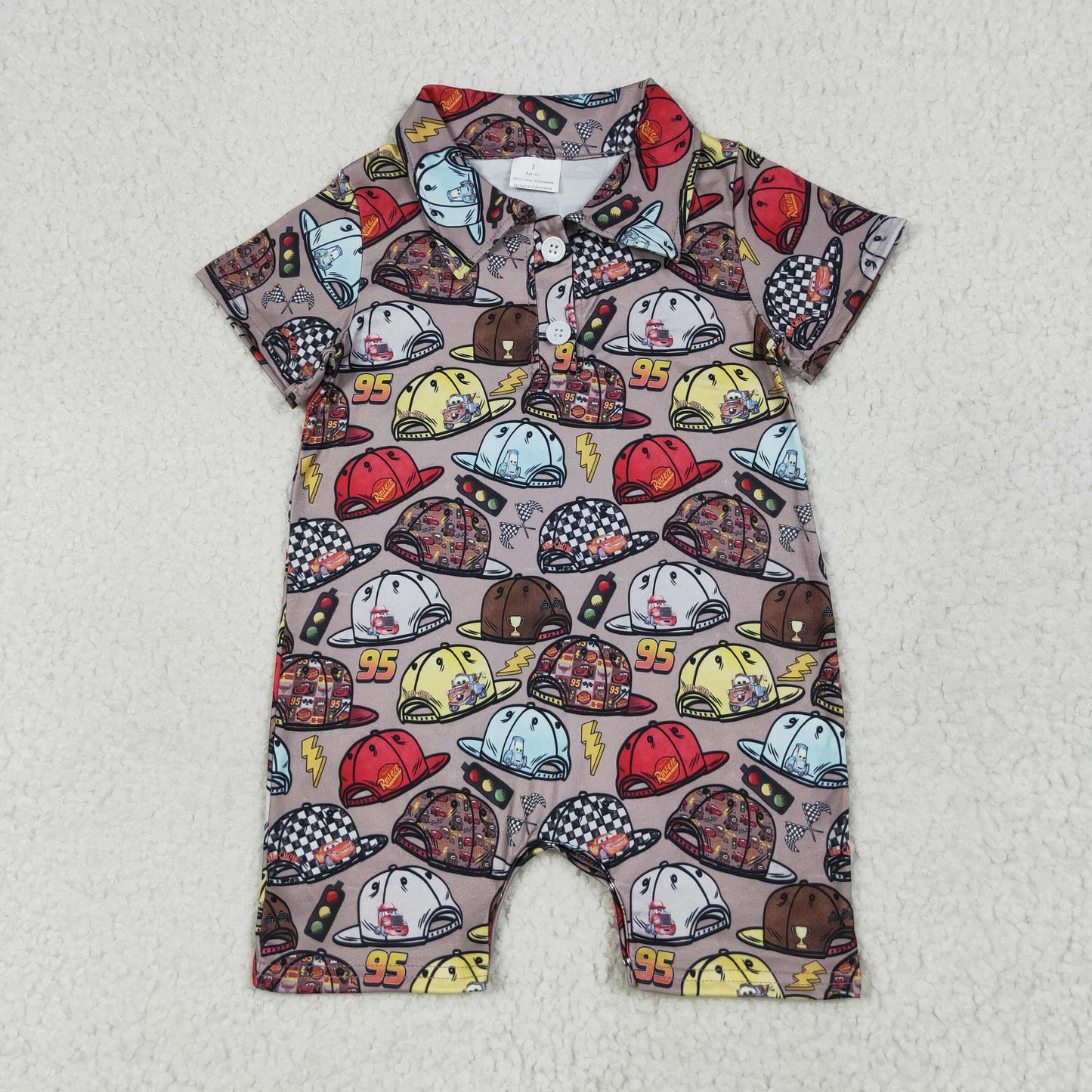 RTS NO MOQ SR3067 Cute Clothes Toddler Boys Brown Hats Short Sleeve Button Rompers