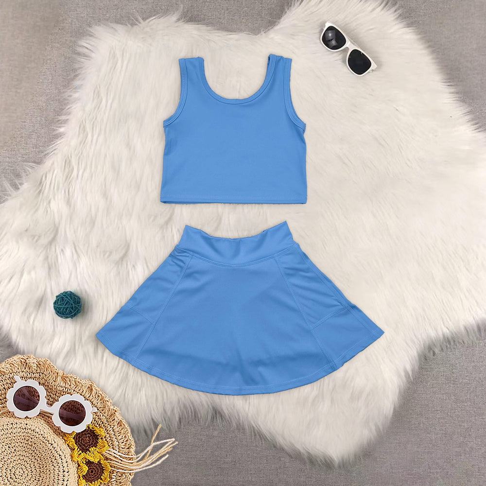 RTS NO MOQ baby girls Clothes yoga solid color short sleeve shorts Sets
