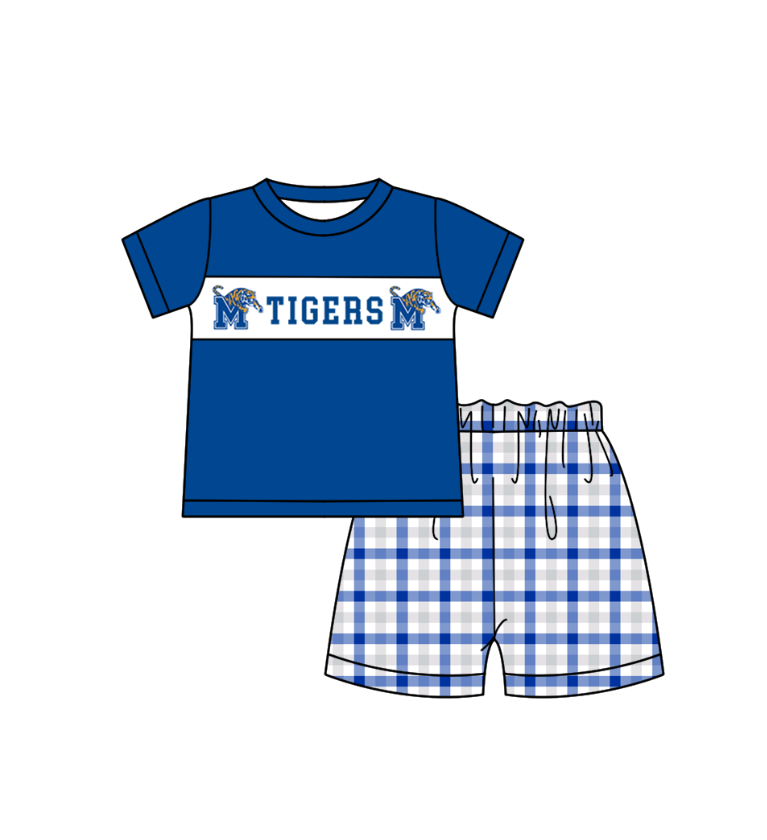 Custom moq 5 mix size milk silk summer teams Blue striped bow Tigers team series
