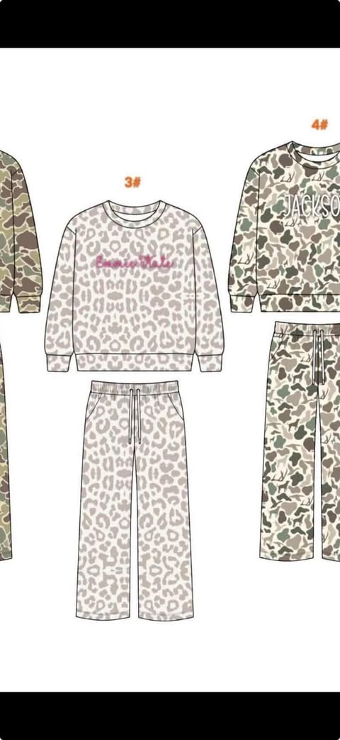 custom moq 5 mix size KYMNGS0102 Baby Kids Leopard Print Long Sleeve Top Drawstring Wide Leg Pant Set