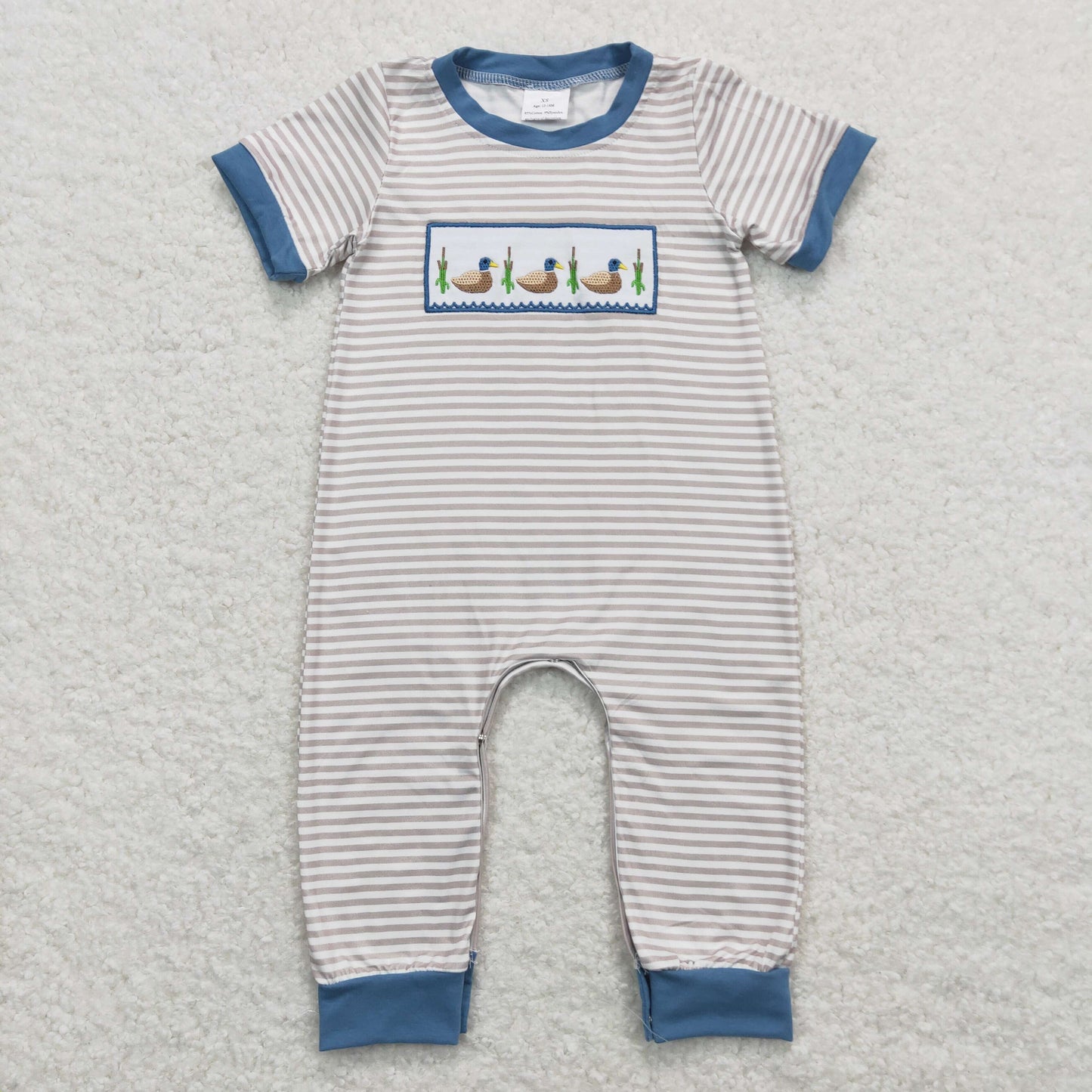 RTS NO MOQ（In Stock) Embroidered duck stripe short-sleeved jumpsuit