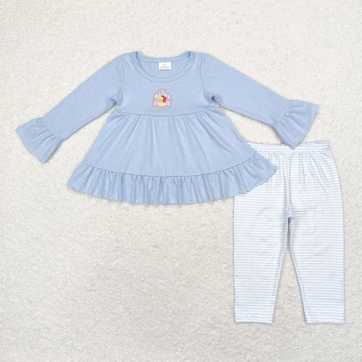 RTS NO MOQ Sibling Baby girls clothes embroidery turkey long-sleeved trousers suits