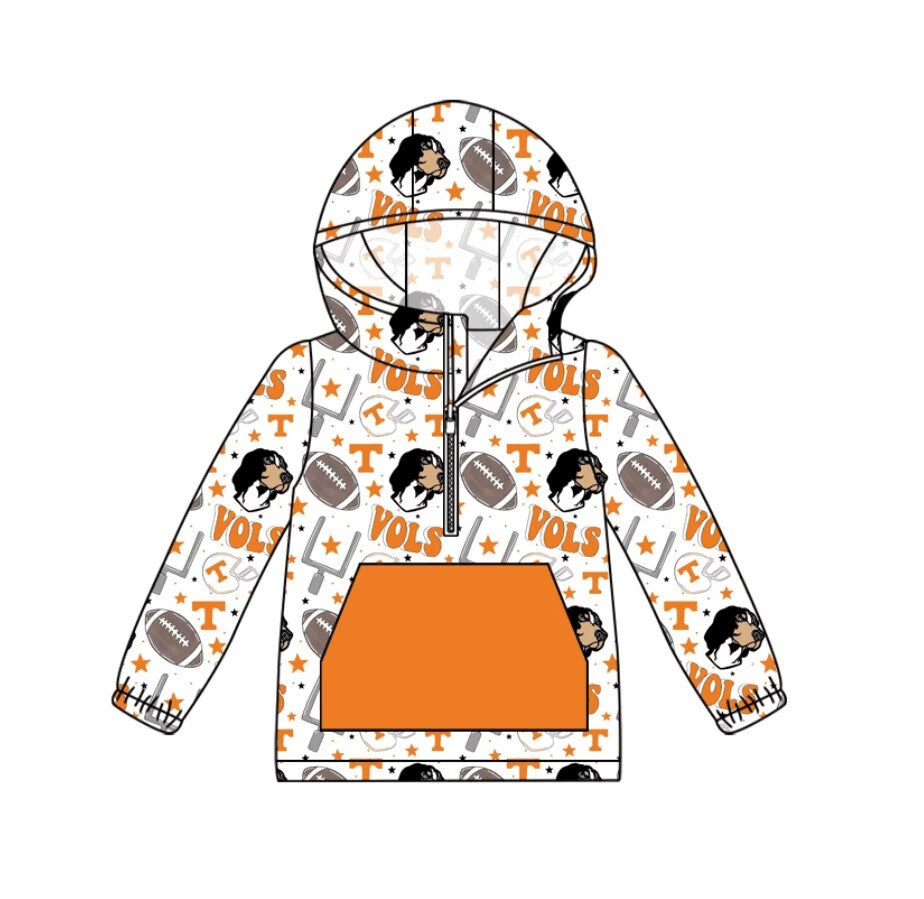 Custom moq 3 eta 6-7weeks team baby boys clothes VOLS orange hooded long sleeve top
