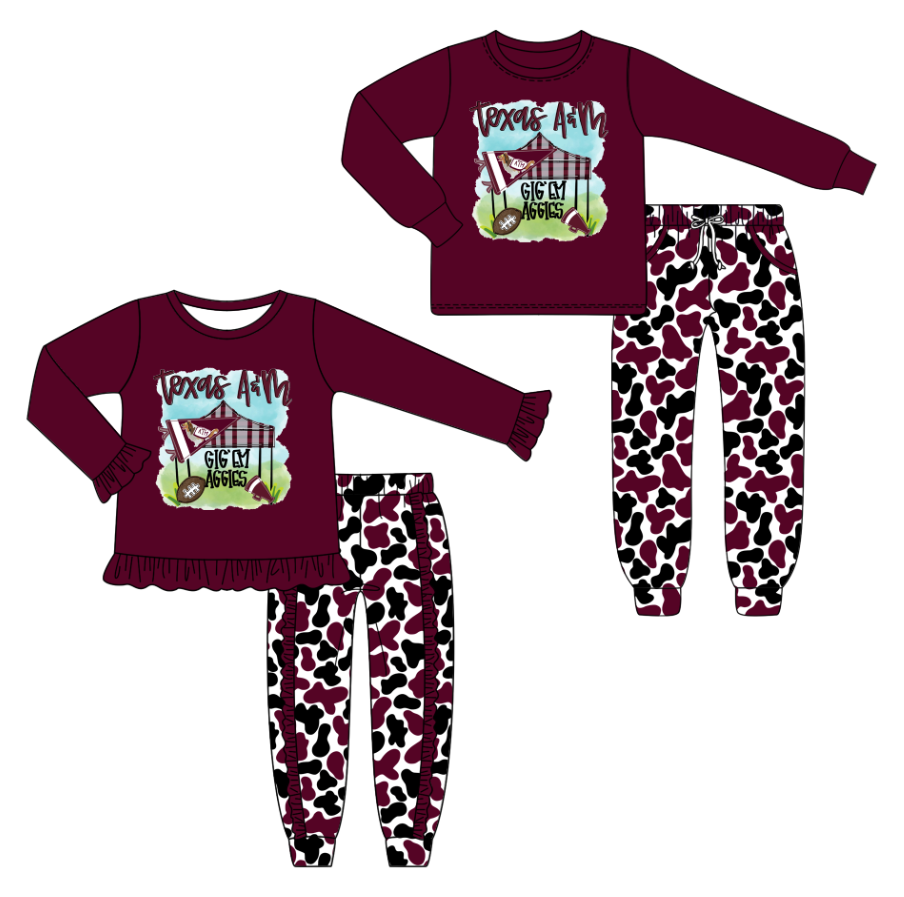Custom moq 5 mix size milk silk summer teams baby girl clothes brick red long sleeve pants sets 2-25.8.6