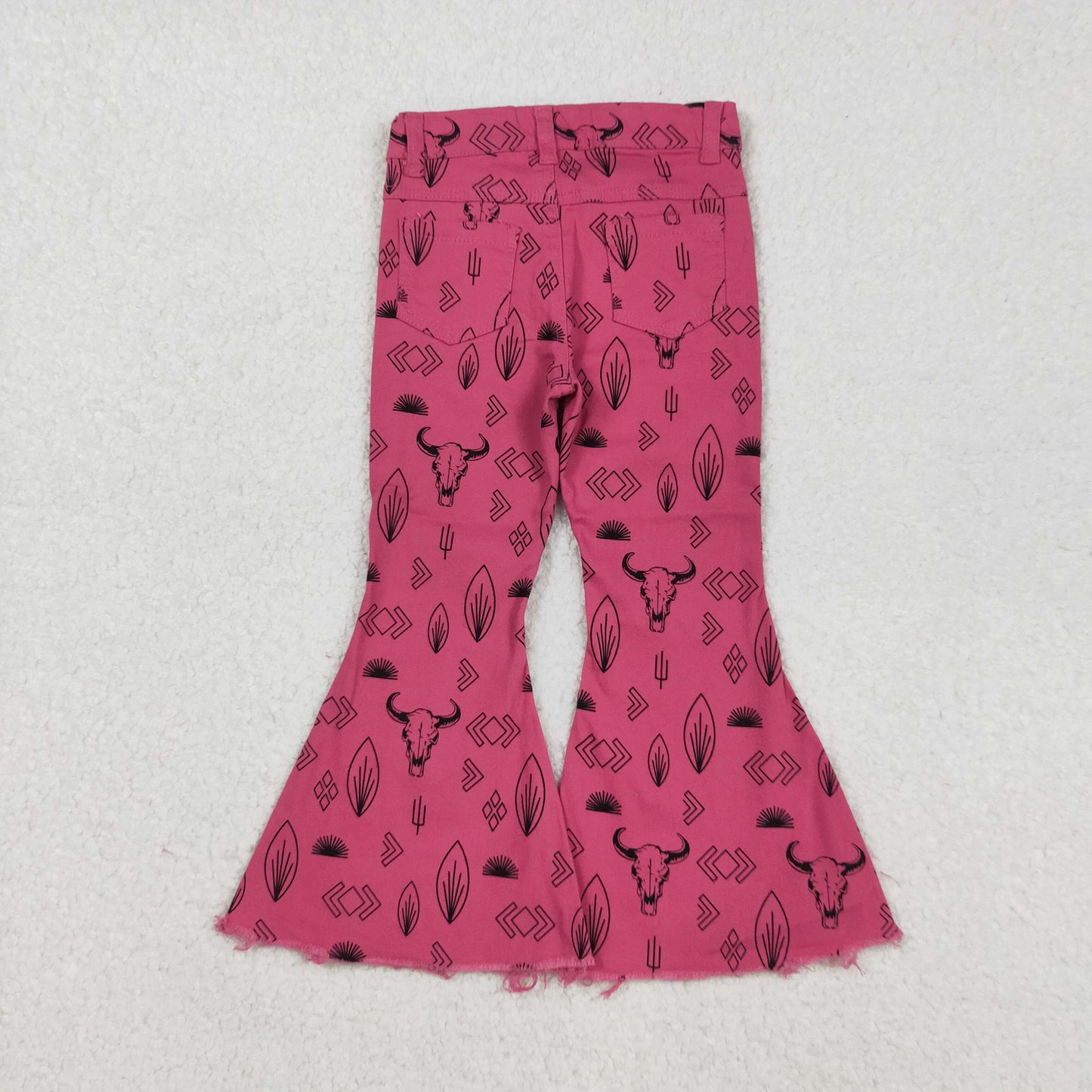 P0159 Alpine bull head leaf aztec rose red denim trousers
