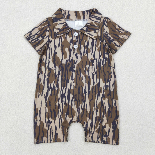 RTS NO MOQ（In Stock) SR2976 Military green camouflage collar button short-sleeved jumpsuit