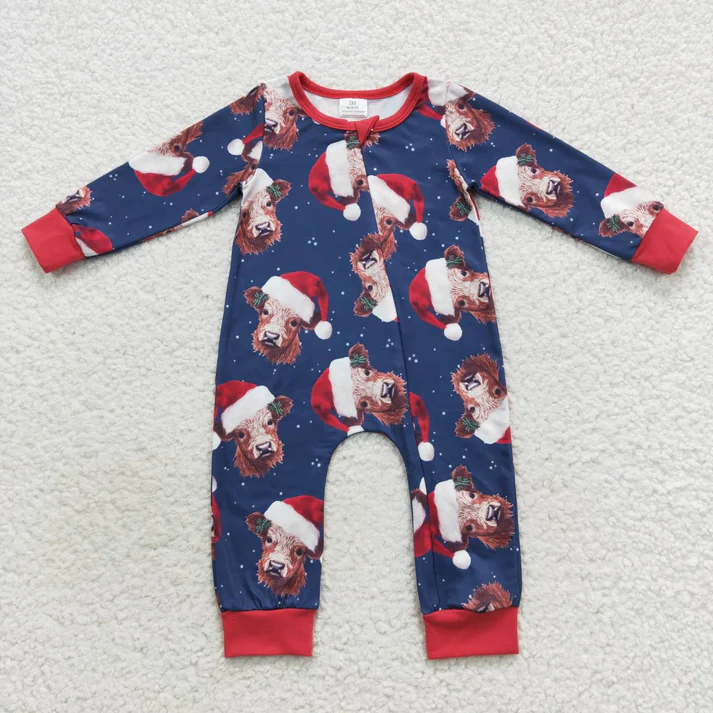 RTS NO MOQ Sibling Baby girls boy clothes Christmas cow long-sleeved trousers suit & rompers