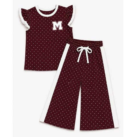 custom moq 5 mix size TYHS01 Polka-dot flutter-sleeve set for girls milk silk sets