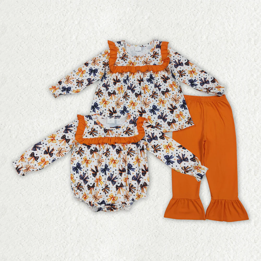 RTS Sibling baby girls clothes halloween bow long Sleeve pants sets and rompers