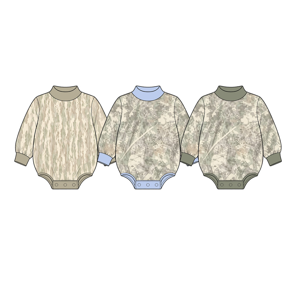 custom moq 5 mix size NB01062302  Baby Kids Camo Print Mock Neck Long Sleeve Fall Romper