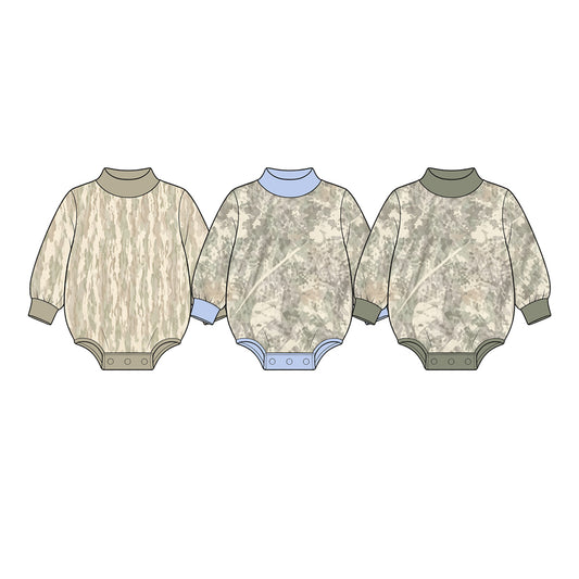 custom moq 5 mix size NB01062302  Baby Kids Camo Print Mock Neck Long Sleeve Fall Romper