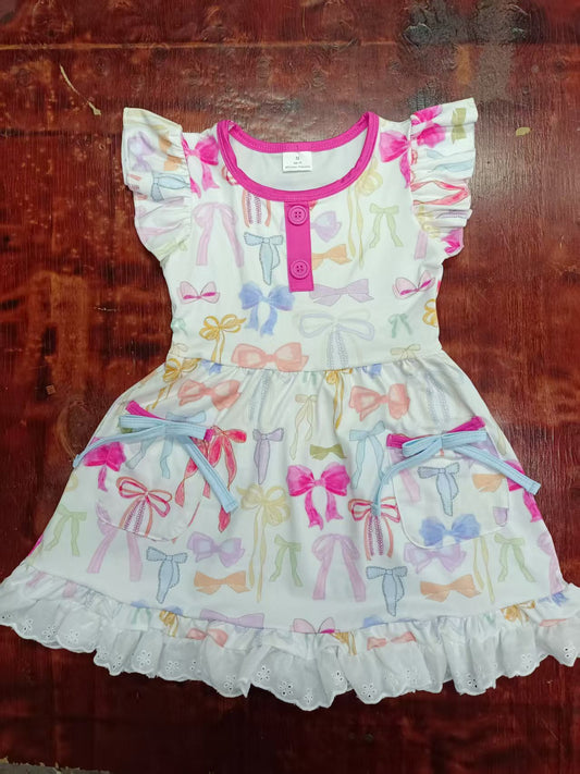 Custom moq 3 eta 6-7weeks baby girl clothes bow flying sleeve dress-25.5.9