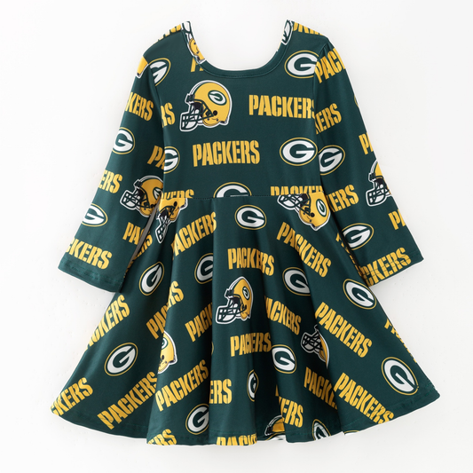 Custom moq 5 each style eta 6-7weeks baby girl clothes team green long sleeve dress-25.8.4