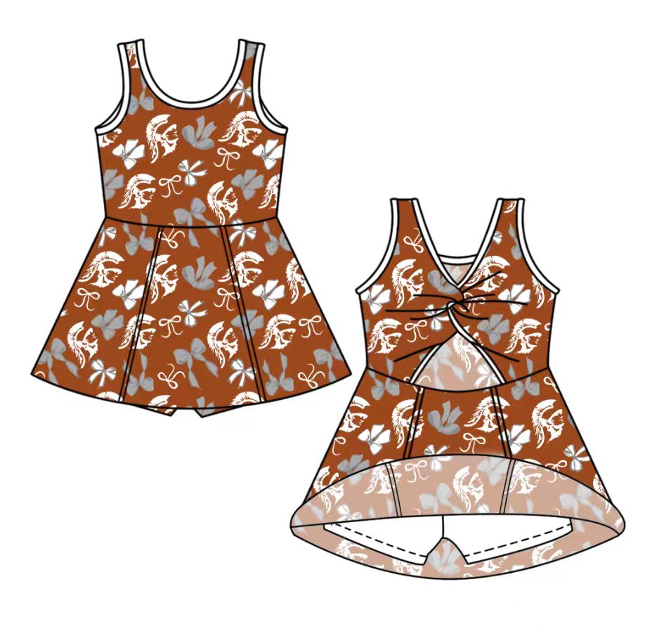 custom moq 5 mix size NB020624 Baby Girls Bow Printed Team Sleeveless Knee Skort Dresses Yoga Active Outfits