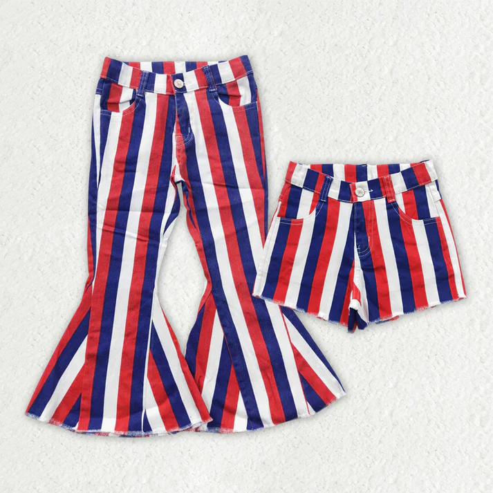 RTS NO MOQ Baby Girls clothes striped denim flared pants