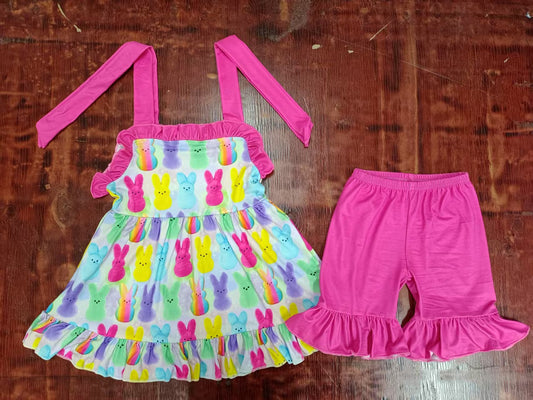 Custom moq 3 eta 6-7weeks baby girls clothes easter suspender shorts sets