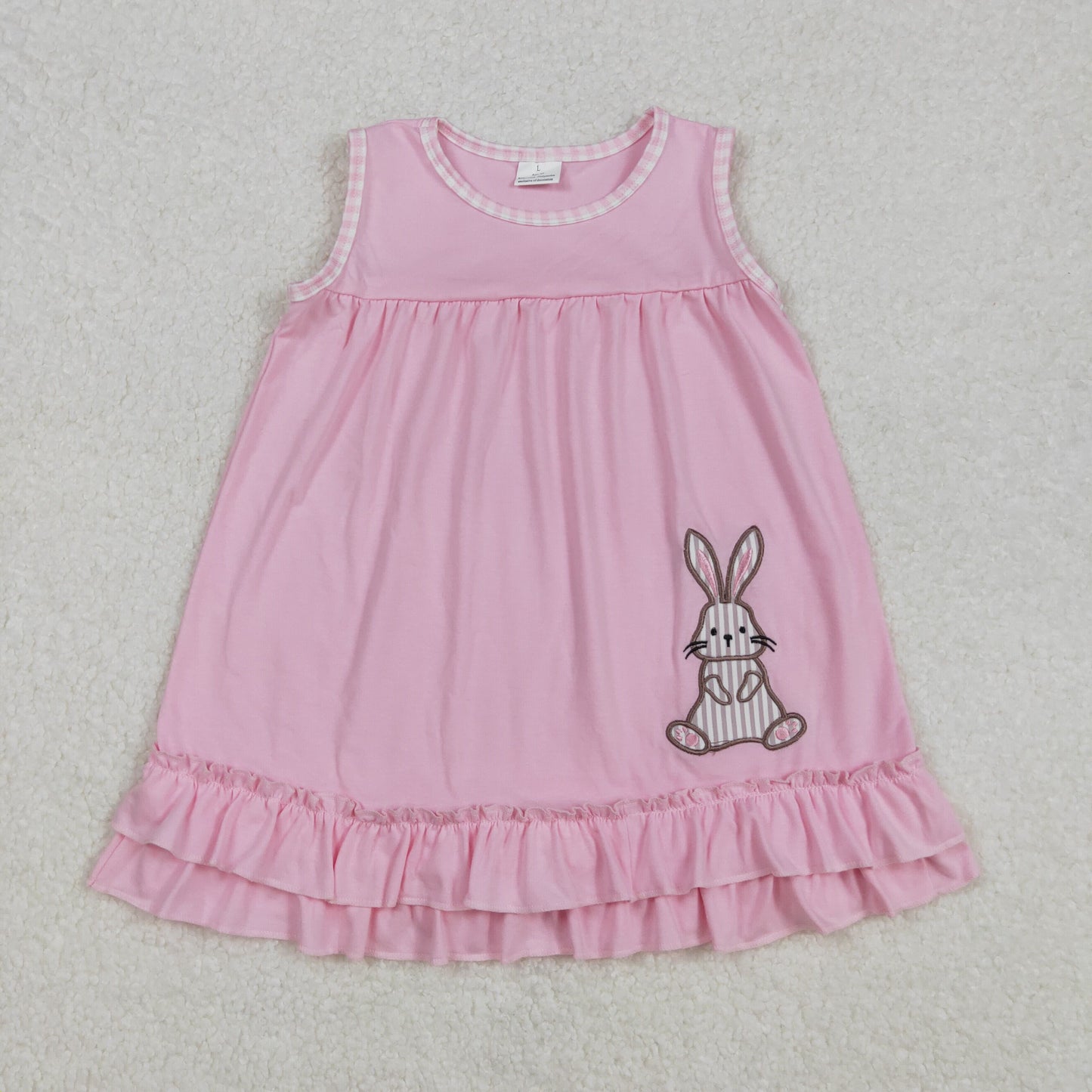 RTS NO MOQ ETA 5/7days Arrived GSD1671 Easter striped embroidered bunny pink sleeveless dress