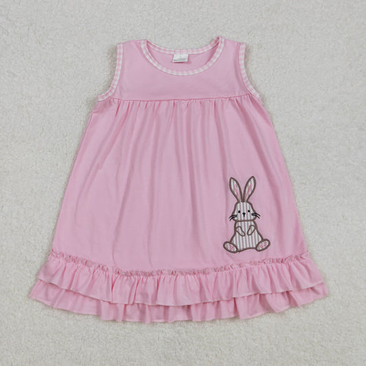 RTS NO MOQ ETA 5/7days Arrived GSD1671 Easter striped embroidered bunny pink sleeveless dress
