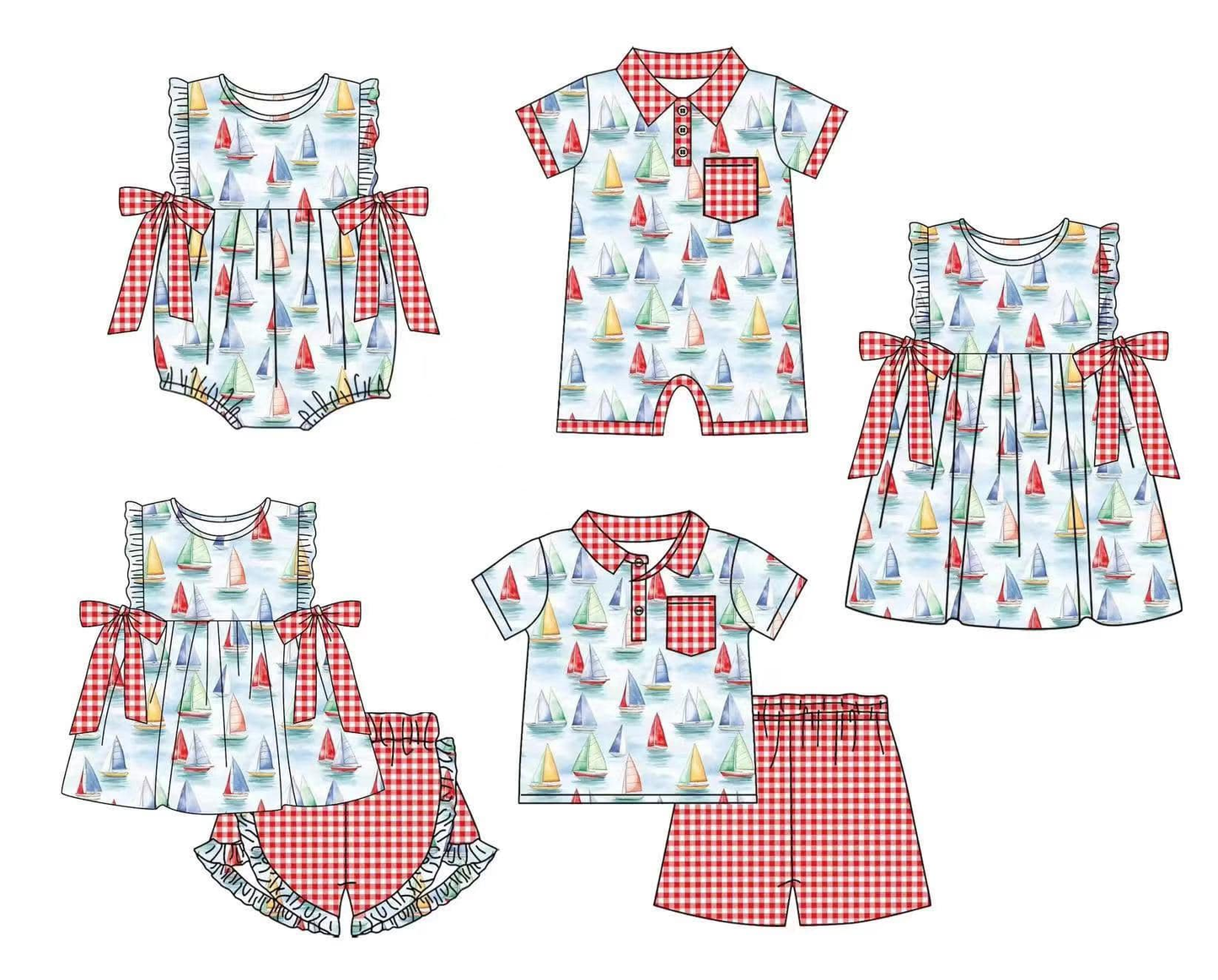 Custom summer baby girls clothes boat short sleeve shorts sets romper dress
