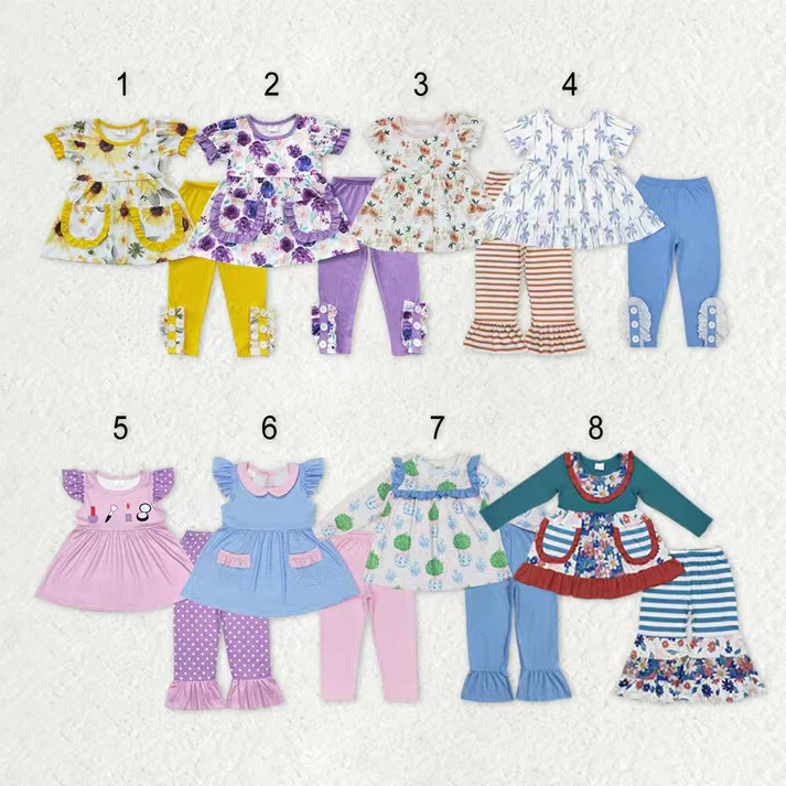 RTS NO MOQ Sibling baby girl clothes floral short sleeve pants Sets