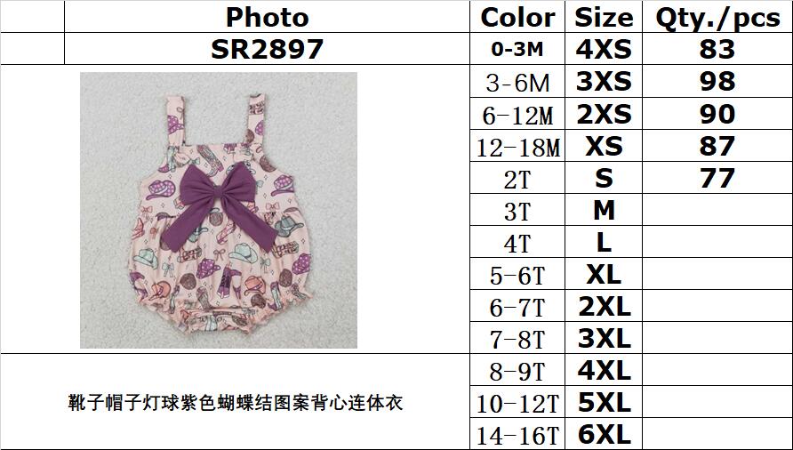 RTS NO MOQ ETA 5/7days arrived SR2897 Boots hat light ball purple bow pattern vest jumpsuit