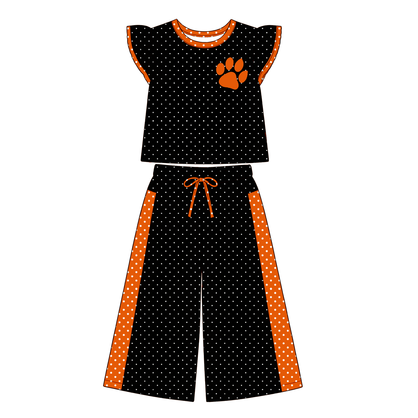 custom moq 5 mix size LHGNDN0102 Baby Girls Cute Polka Dot Print Flutter Sleeve Top Bell Bottom Flare Pants Team Outfit