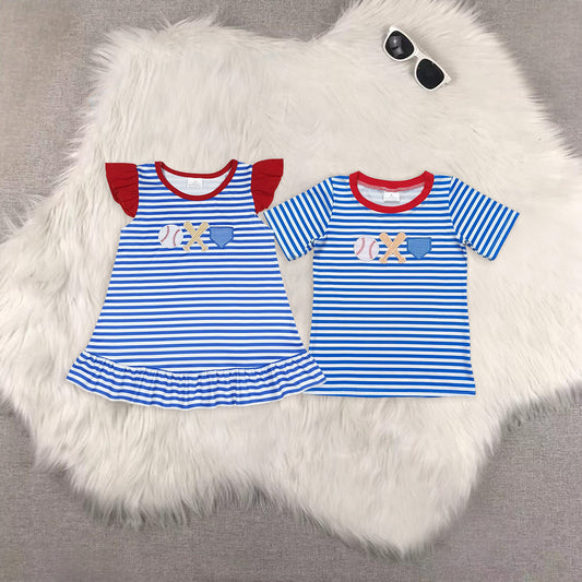 RTS NO MOQ Baby Boys Clothes embroidery baseball Short Sleeve tops