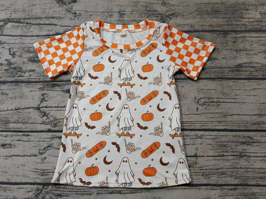 Custom moq 3 eta 6-7weeks  Pumpkin color bat skateboard devil plaid short sleeve