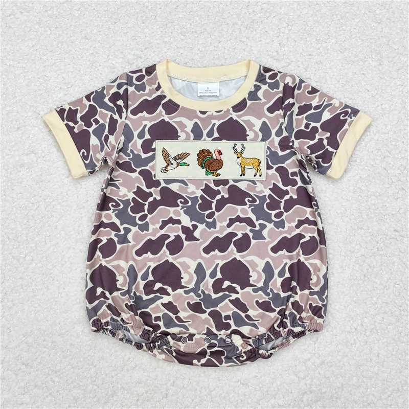 RTS NO MOQ（In Stock) SR1902 Embroidered turkey short-sleeved jumpsuit