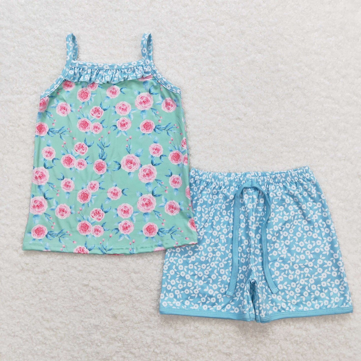 Sibling RTS baby girls clothes floral Short Sleeve Shorts sets