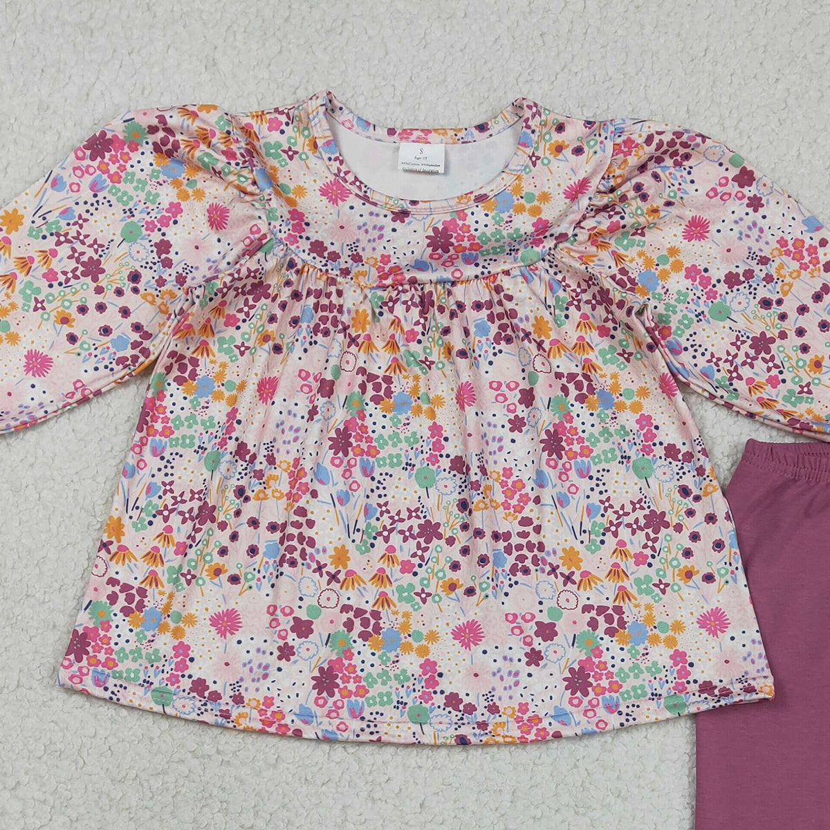RTS NO MOQ GLP1817 Baby Girls Colorful Flowers Tunic Top with Legging Pants Cute Casual Outfit Set for Infants