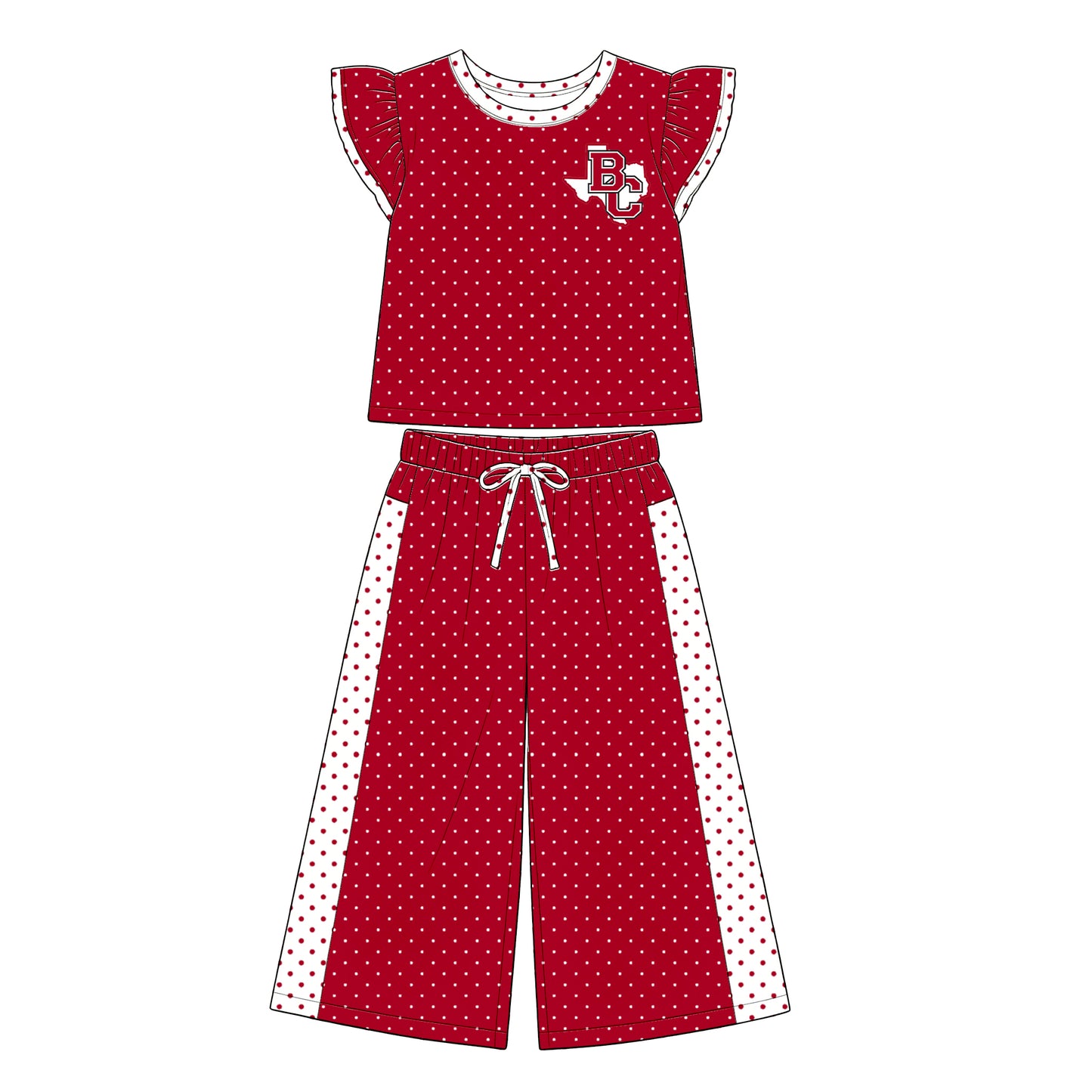 custom moq 5 mix size  XY072206 Baby Girls Flutter Sleeve Polka Dots Top Pants Team Casual Outfit